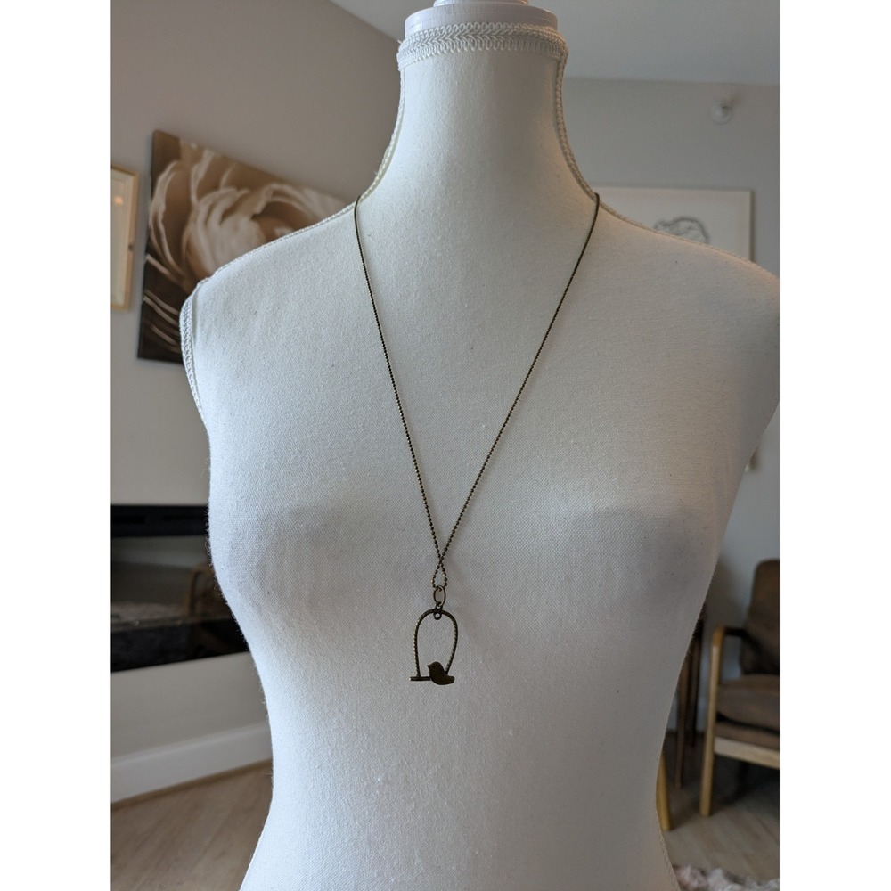 Dainty Bird On A Branch Pendant Necklace In Bronze Tone Bird Cage Whimsical